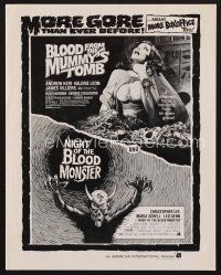 9z155 BLOOD FROM THE MUMMY'S TOMB/NIGHT OF BLOOD MONSTER pressbook '72 more gore!