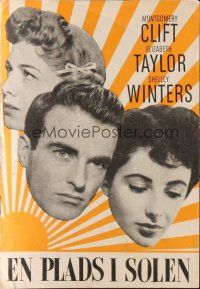 9z353 PLACE IN THE SUN Danish program '52 Montgomery Clift, Liz Taylor, Shelley Winters, different
