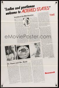 1a022 ALTERED STATES Newsweek & Time style 1sh '80 William Hurt, Paddy Chayefsky, Ken Russell!
