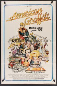 1a025 AMERICAN GRAFFITI 1sh '73 George Lucas teen classic, it was the time of your life!