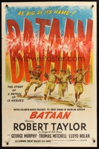 1a056 BATAAN style D 1sh '43 Robert Taylor in the story of a World War II patrol of 13 heroes!