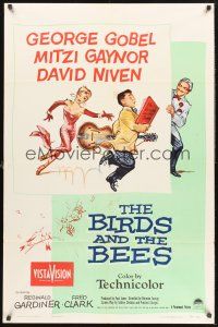 1a074 BIRDS & THE BEES 1sh '56 wacky art of George Gobel, Mitzi Gaynor, & David Niven!