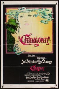 1a153 CHINATOWN 1sh '74 art of Jack Nicholson & Faye Dunaway by Jim Pearsall, Roman Polanski!