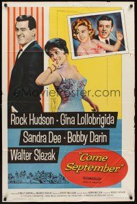 1a175 COME SEPTEMBER 1sh '61 Sandra Dee, sexy Gina Lollobrigida, Rock Hudson, Bobby Darin!