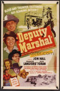 1a233 DEPUTY MARSHAL 1sh '49 cowboys Jon Hall & Dick Foran + pretty Frances Langford!