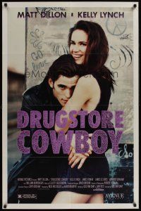 1a261 DRUGSTORE COWBOY 1sh '90 Matt Dillon & sexy Kelly Lynch, directed by Gus Van Sant!