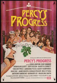 1a692 PERCY'S PROGRESS English 1sh '74 Elke Sommer, art of Leigh Lawson in bed w/sexy women!