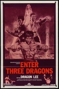 1a277 DRAGON ON FIRE 1sh R80s Dragon Lee & Bolo Yeung kung-fu action, Enter Three Dragons!