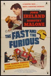 1a294 FAST & THE FURIOUS 1sh '54 John Ireland, Dorothy Malone, high speed car racing excitement!