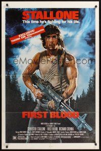 1a309 FIRST BLOOD video 1sh R1985 artwork of Sylvester Stallone as John Rambo by Drew Struzan!