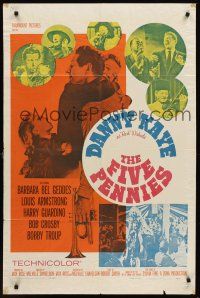 1a313 FIVE PENNIES 1sh '59 Danny Kaye, Louis Armstrong & Barbara Bel Geddes, rare alternate style!