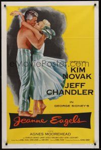 1a519 JEANNE EAGELS 1sh '57 best romantic artwork of Kim Novak & Jeff Chandler kissing!