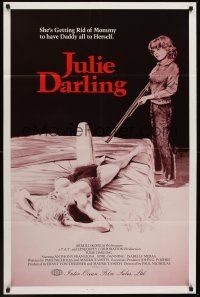 1a528 JULIE DARLING 1sh '83 violent artwork of little girl about to shoot sexy mother in bed!