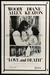 1a575 LOVE & DEATH style B 1sh '75 Woody Allen & Diane Keaton romantic kiss close up!