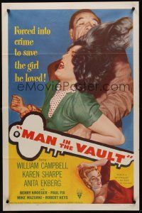 1a597 MAN IN THE VAULT 1sh '56 sexy Anita Ekberg as a two-timing girl, too much for one man!