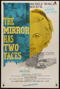 1a624 MIRROR HAS TWO FACES 1sh '58 cool artwork of two-faced Michele Morgan!