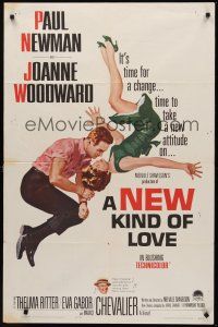 1a649 NEW KIND OF LOVE 1sh '63 Paul Newman loves Joanne Woodward, great romantic image!