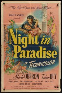 1a655 NIGHT IN PARADISE 1sh '45 Merle Oberon, Turhan Bey, the night you will never forget!