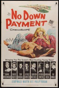 1a659 NO DOWN PAYMENT 1sh '57 Joanne Woodward, daring art of unfaithful sexy suburban couple!