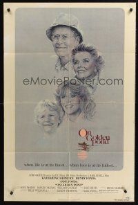 1a668 ON GOLDEN POND 1sh '81 art of Katharine Hepburn, Henry Fonda, and Jane Fonda by C.D. de Mar!