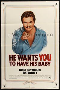 1a688 PATERNITY 1sh '81 great Lettick parody art of Burt Reynolds like Uncle Sam!