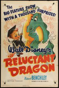 1a736 RELUCTANT DRAGON style A 1sh '41 Walt Disney, Robert Benchley, Frances Gifford, cute artwork!