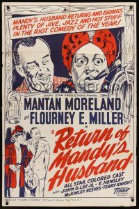 1a738 RETURN OF MANDY'S HUSBAND 1sh '48 Toddy, great art of Mantan Moreland w/cigar & turban!