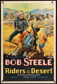 1a746 RIDERS OF THE DESERT 1sh '32 really cool stone litho artwork of cowboy Bob Steele!