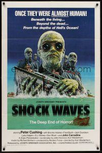 1a786 SHOCK WAVES 1sh '77 Peter Cushing, cool art of wacky ocean zombies terrorizing boat!