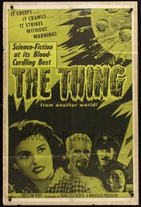1a898 THING 1sh R57 Howard Hawks classic horror, it strikes without warning!
