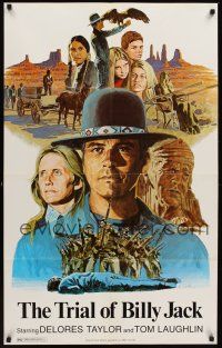 1a924 TRIAL OF BILLY JACK 1sh '75 cool Larry Salk art of Tom Laughlin as Billy Jack!