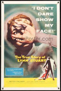 1a929 TRUE STORY OF LYNN STUART 1sh '58 Betsy Palmer doesn't dare show her face, cool art!
