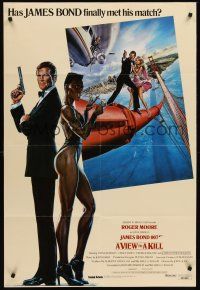 1a949 VIEW TO A KILL int'l 1sh '85 art of Moore as Bond 007 & smoking Grace Jones by Gouzee!
