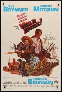 1a951 VILLA RIDES 1sh '68 art of Yul Brynner as Pancho & Robert Mitchum, Sam Peckinpah