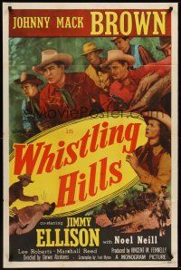 1a973 WHISTLING HILLS 1sh '51 Johnny Mack Brown, Jimmy Ellison & Noel Neill in western action!