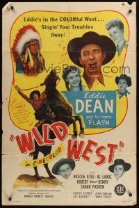 1a985 WILD WEST 1sh '46 Eddie Dean on his horse Flash, Roscoe Ates!
