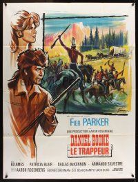 1b033 DANIEL BOONE FRONTIER TRAIL RIDER French 1p '66 art of Fess Parker by Boris Grinsson!
