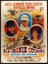1b066 GREAT RACE style A French 1p '65 art of Tony Curtis, Jack Lemmon & Natalie Wood by Mascii!