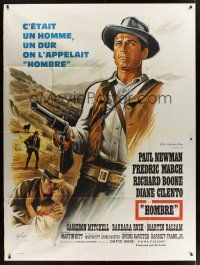 1b078 HOMBRE French 1p '66 Martin Ritt, completely different art of Paul Newman by Boris Grinsson!