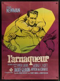 1b083 HUSTLER French 1p '61 cool completely different art of Paul Newman by Boris Grinsson!
