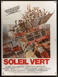 1b156 SOYLENT GREEN French 1p '74 art of Charlton Heston trying to escape riot control by Solie!