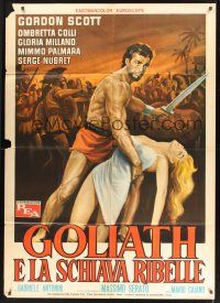 1b248 GOLIATH & THE REBEL SLAVE Italian 1p '63 art of barechested strongman Gordon Scott & girl!