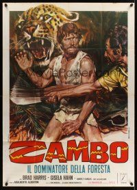 1b351 ZAMBO, KING OF THE JUNGLE Italian 1p '72 art of Brad Harris in jungle by Rodolfo Gasparri!