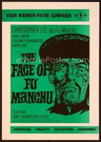 1c203 FACE OF FU MANCHU English pressbook '65 art of Asian villain Christopher Lee, Sax Rohmer!