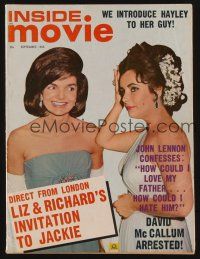 1c084 INSIDE MOVIE magazine September 1965 Liz Taylor & Richard Burton's invitation to Jackie O!