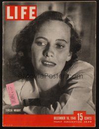 1c087 LIFE MAGAZINE magazine December 16, 1946 head & shoulders portrait of Teresa Wright!