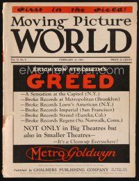 1c067 MOVING PICTURE WORLD exhibitor magazine February 21, 1925 Erich von Stroheim's Greed!