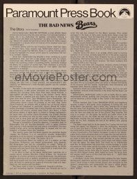 1c179 BAD NEWS BEARS pressbook '76 Walter Matthau coaches Little League baseball, Tatum O'Neal!