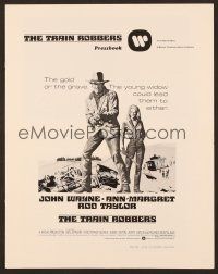 1c270 TRAIN ROBBERS pressbook '73 great full-length art of cowboy John Wayne & sexy Ann-Margret!