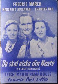 1c394 SO ENDS OUR NIGHT Danish program '48 Fredric March, Margaret Sullavan, Frances Dee, different